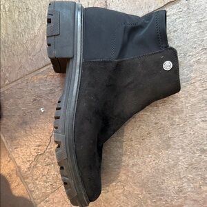 Black suede and fabric Chunky Unisa 9.5 Ankle Boot side zip